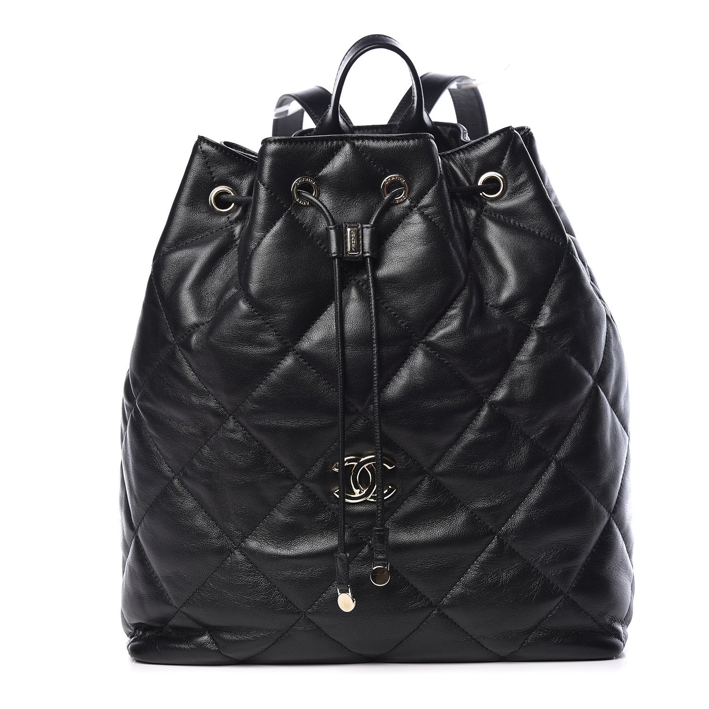 Lambskin Quilted Drawstring Backpack Black