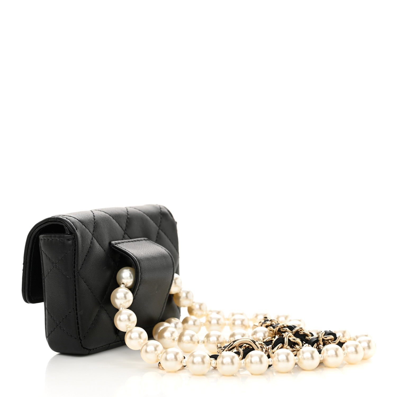 Chanel Lambskin Quilted Pearl Chain Belt Bag Black 3 of 12