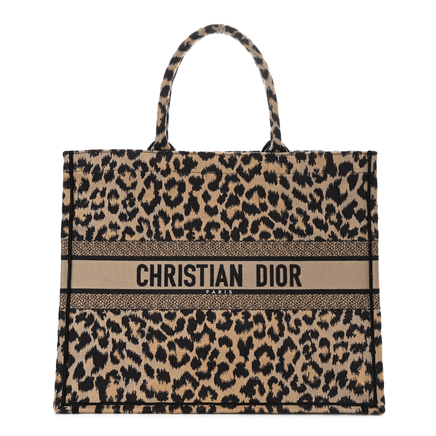 Christian Dior Canvas Mizza Embroidered Large Leopard Book Tote Beige 1 of 11