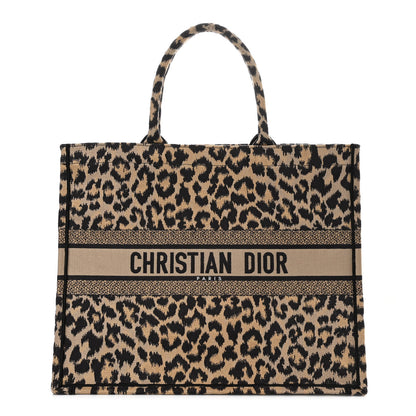 Christian Dior Canvas Mizza Embroidered Large Leopard Book Tote Beige 1 of 11