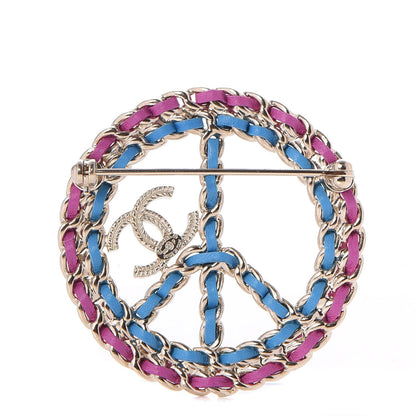 Chanel Metal Calfskin Braided Peace Sign CC Brooch Blue Purple Gold 4 of 6