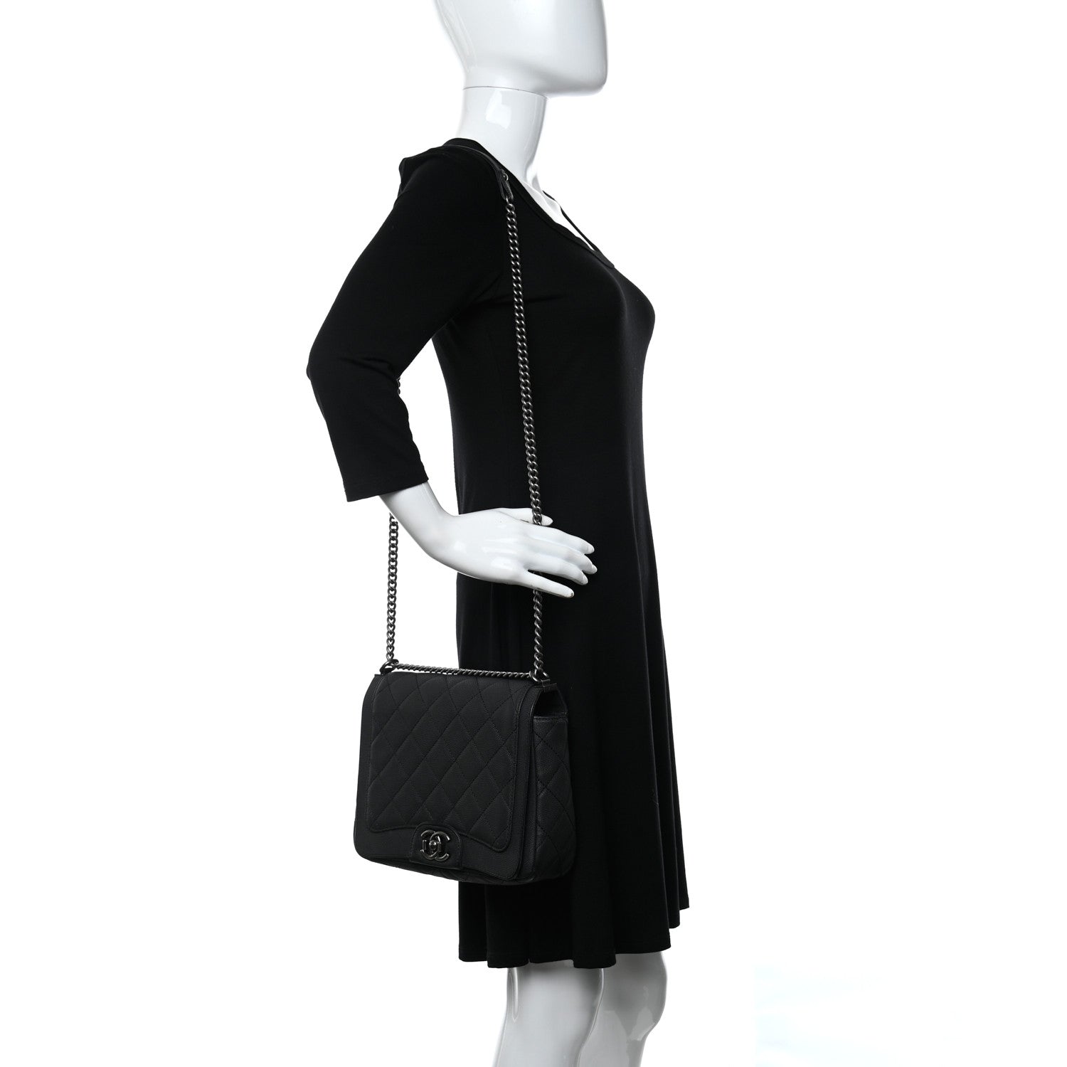 Chanel Washed Caviar Quilted Small Square Turn Around Ligne Flap Dark Grey 2 of 11