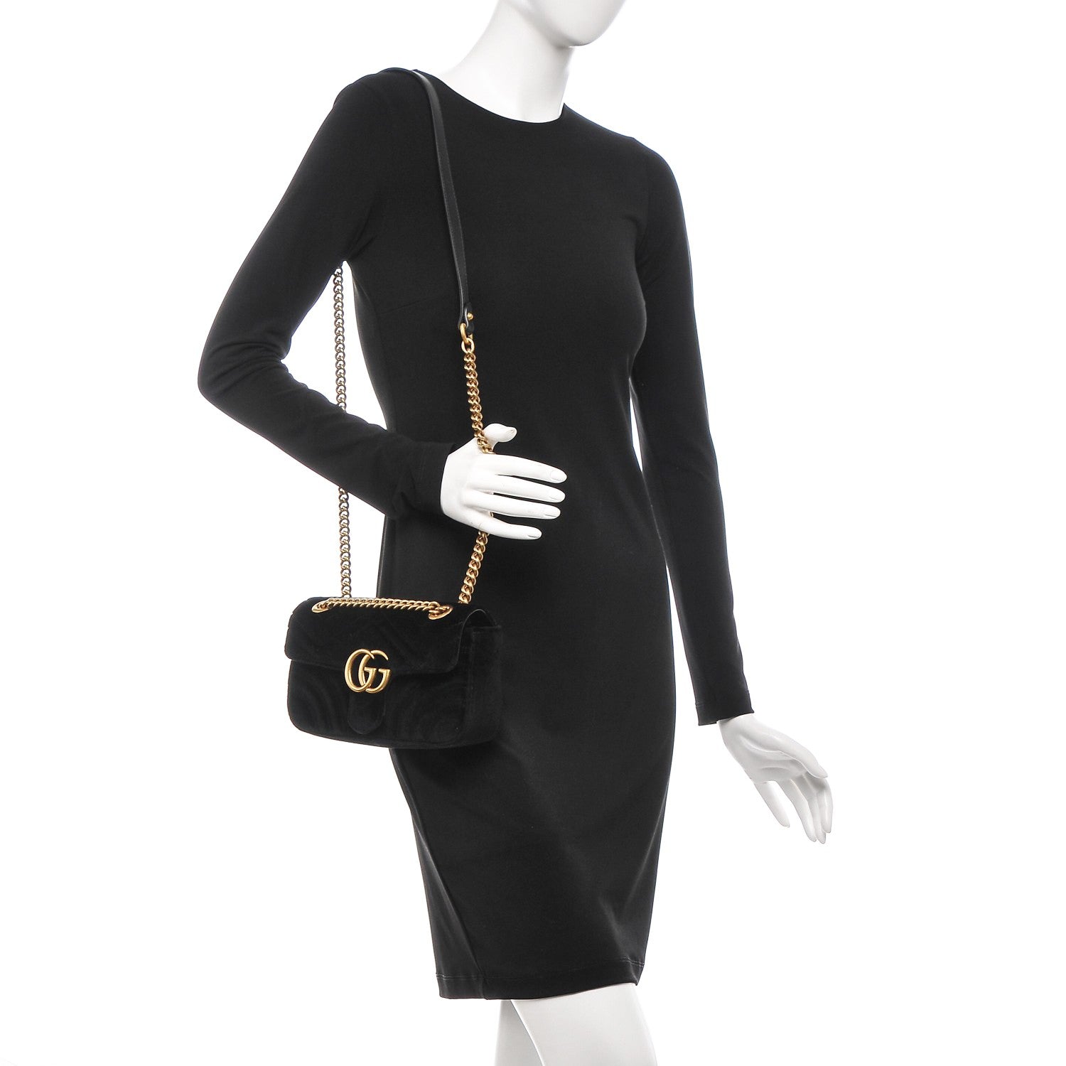 Gucci Velvet Matelasse Mini GG Marmont Shoulder Bag Black 2 of 7