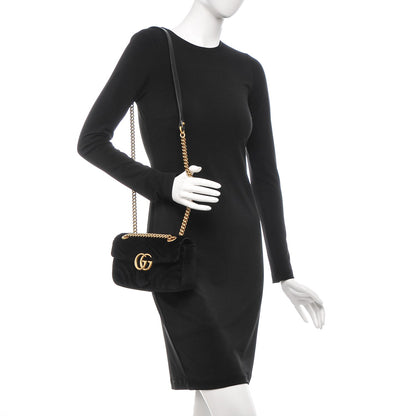 Gucci Velvet Matelasse Mini GG Marmont Shoulder Bag Black 2 of 7