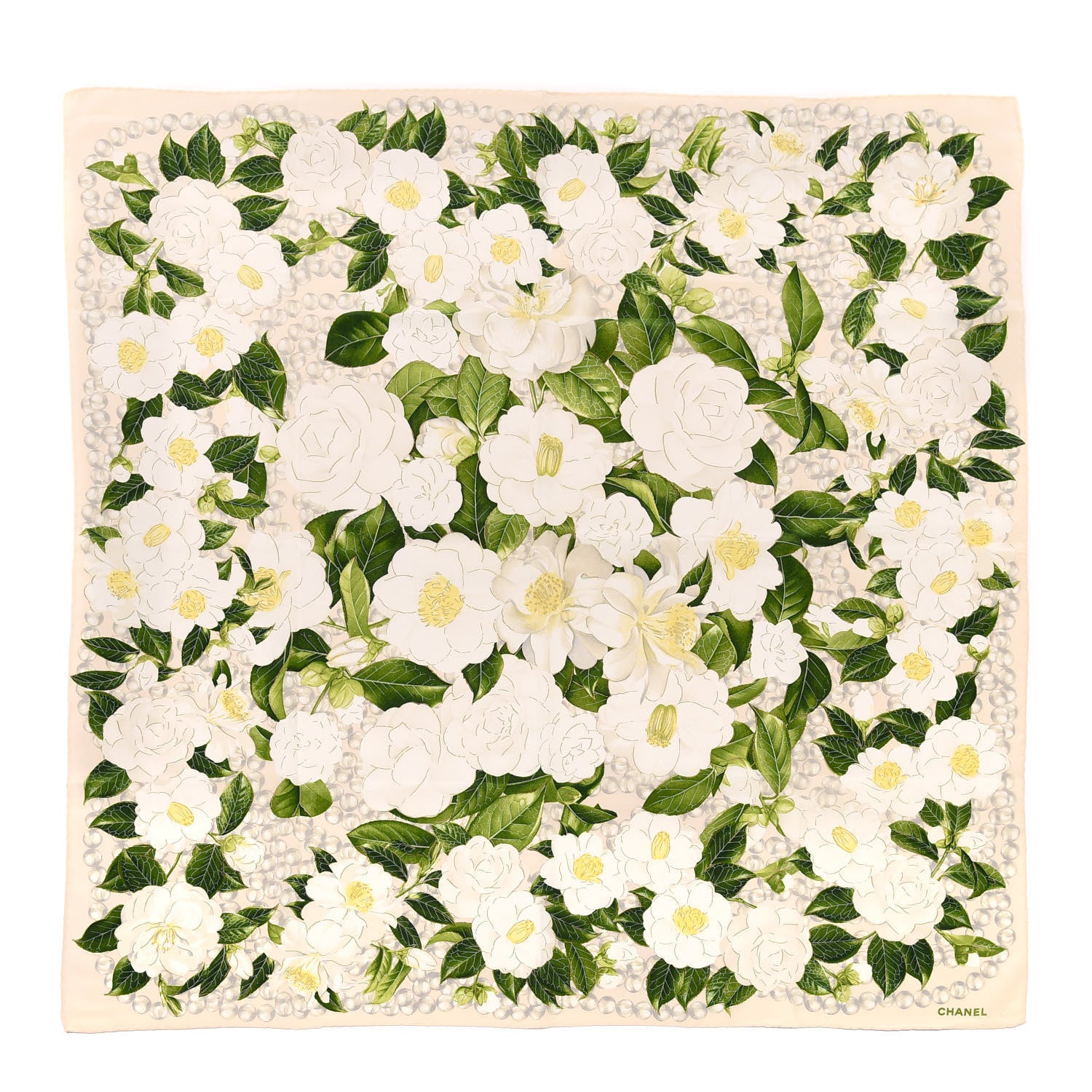 Chanel Silk Camellia Flower Square Scarf White 1 of 3