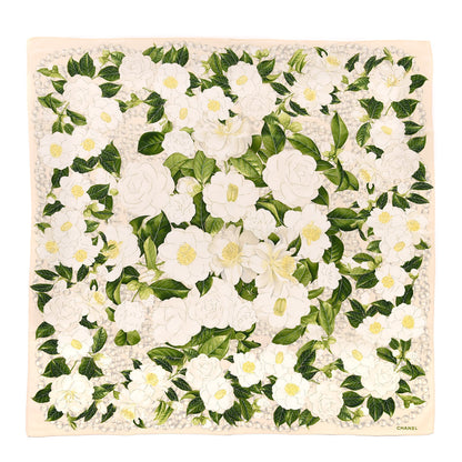 Chanel Silk Camellia Flower Square Scarf White 1 of 3