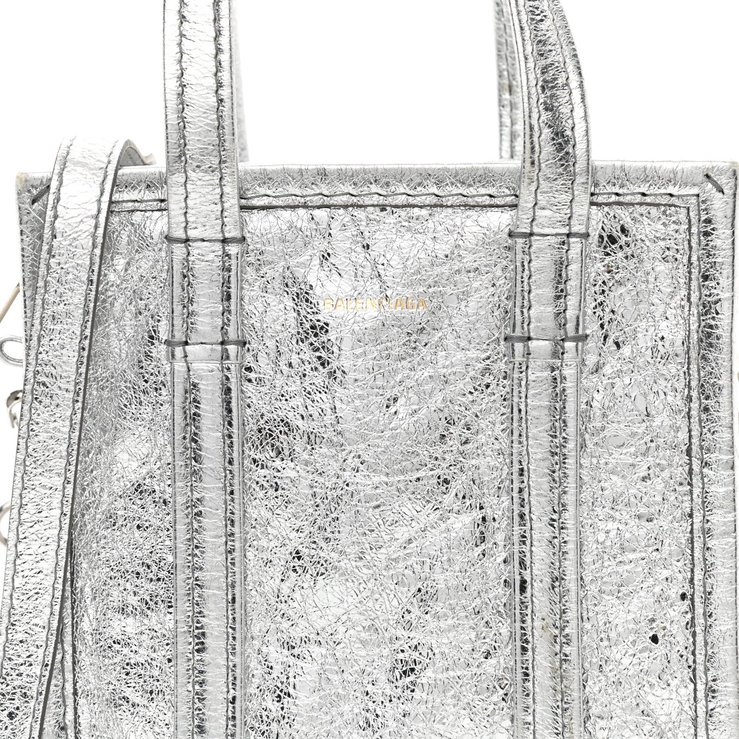 Metallic Calfskin XXS Bazar Shopper Tote Silver Hardware
