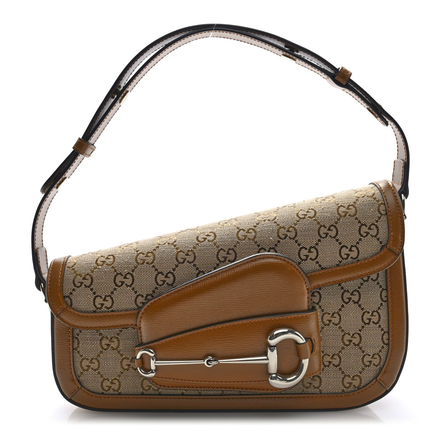Gucci Monogram Small Horsebit 1955 Asymmetric Shoulder Bag Beige Brown Sugar 1 of 10