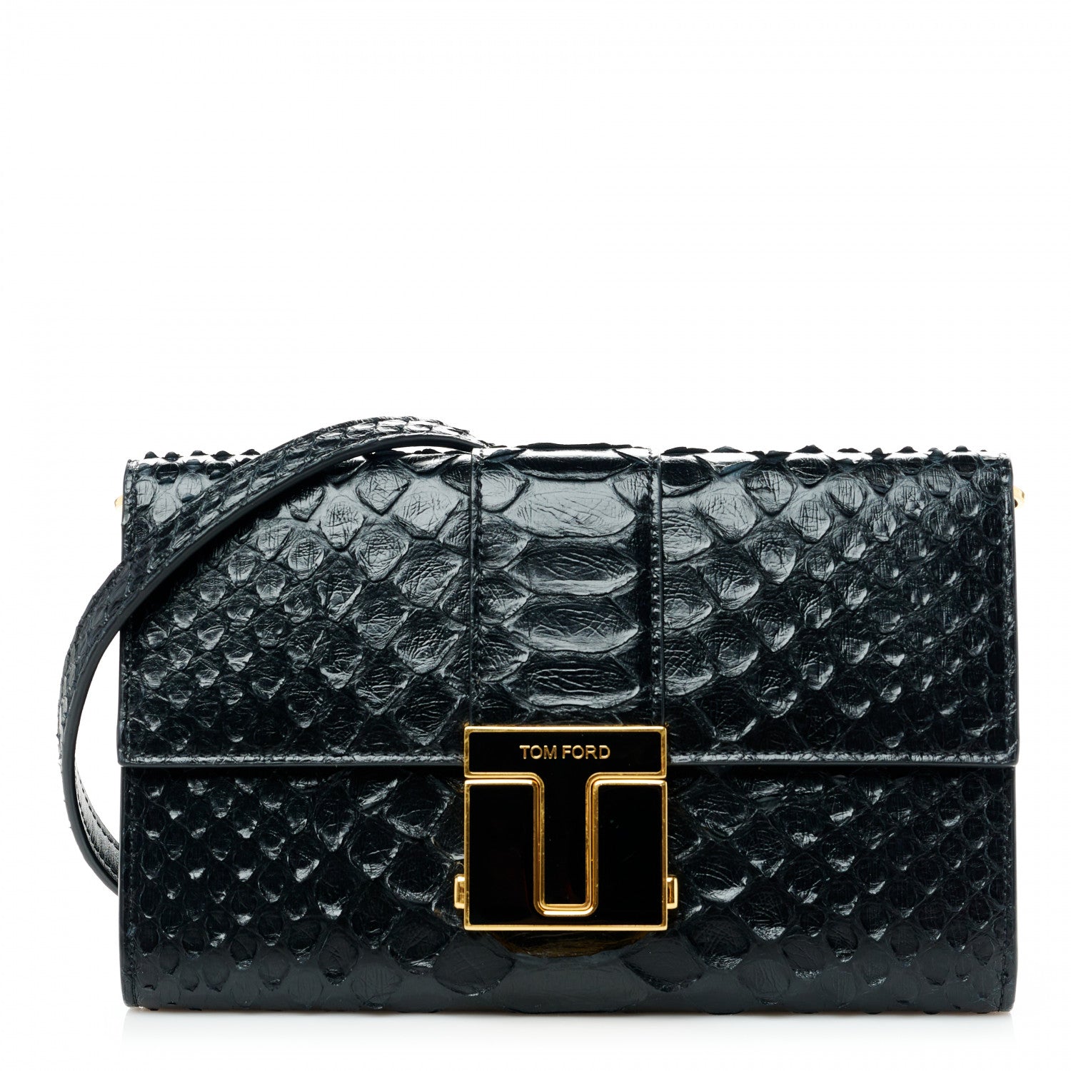 Tom Ford Semi Shiny Snakeskin 001 Chain Wallet Black 1 of 8