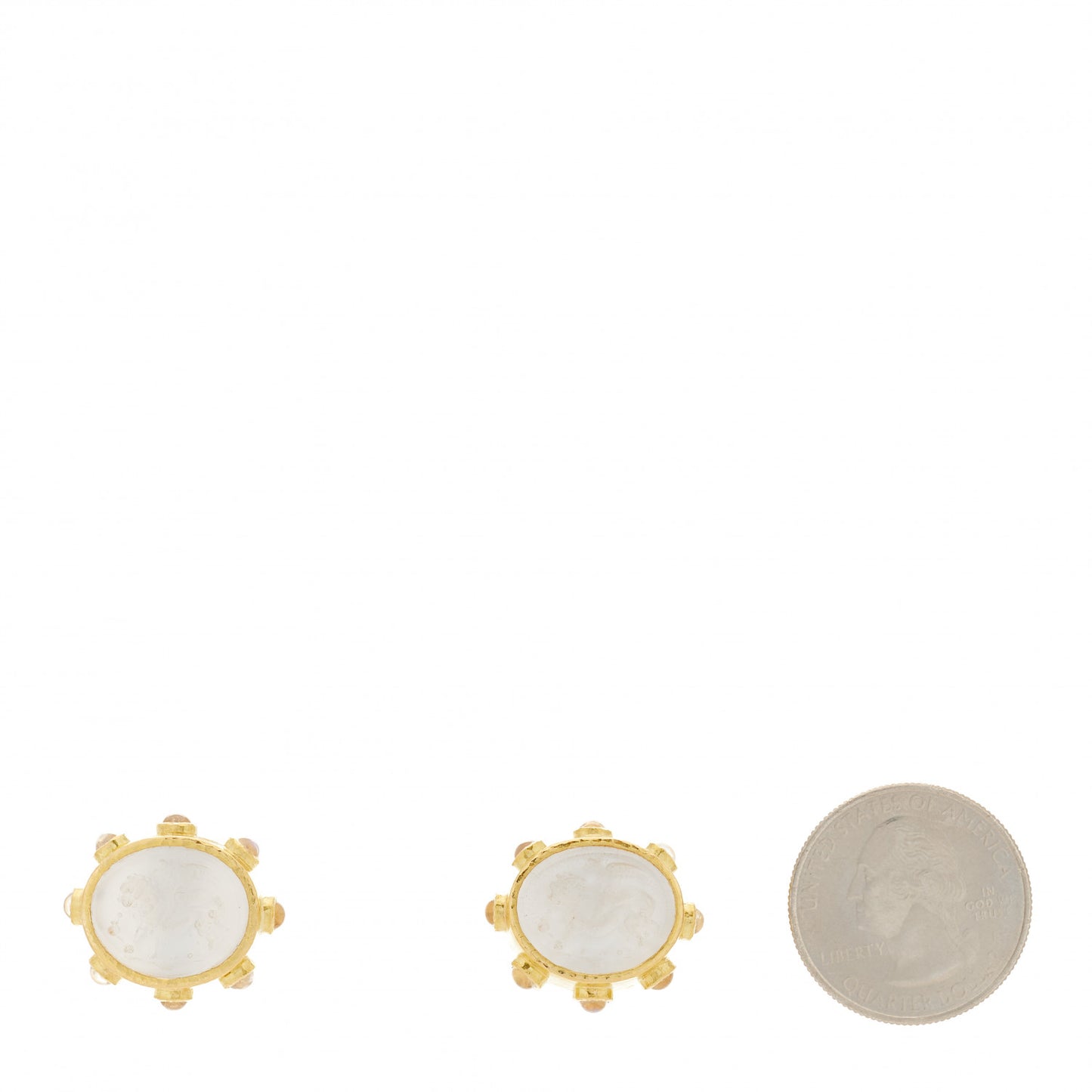19K Yellow Gold Venetian Glass Moonstone Clip On Earrings