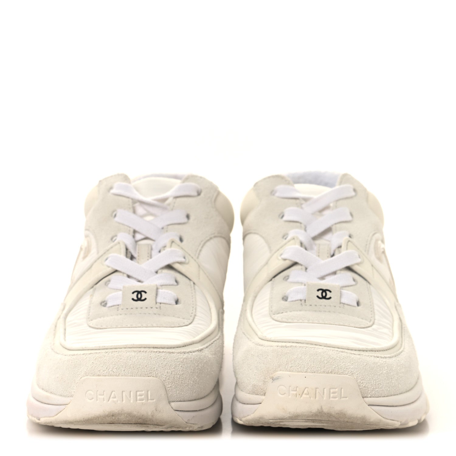 Chanel Suede Calfskin Fabric CC Sneakers 37.5 White 1918681