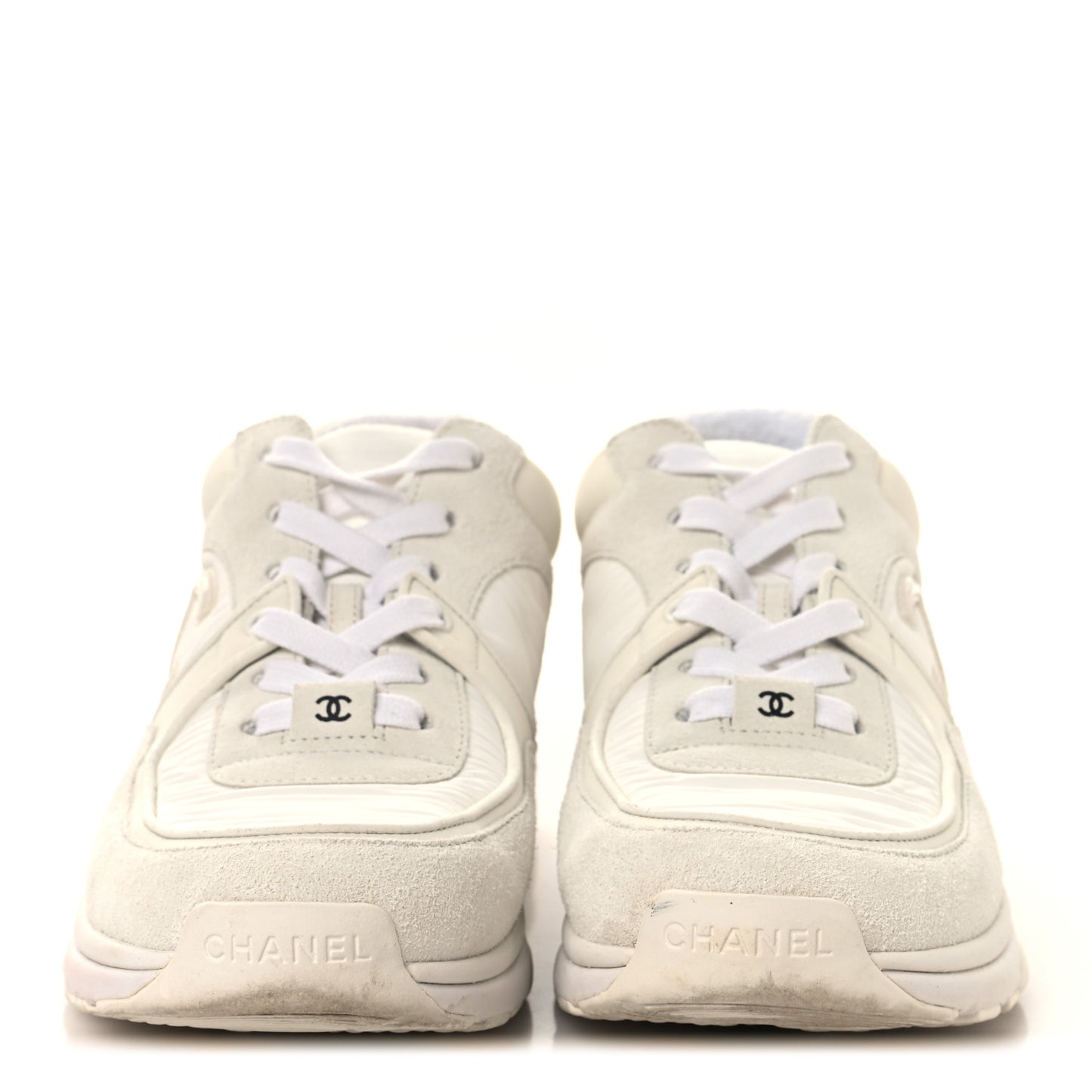 Suede Calfskin Fabric CC Sneakers 37.5 White