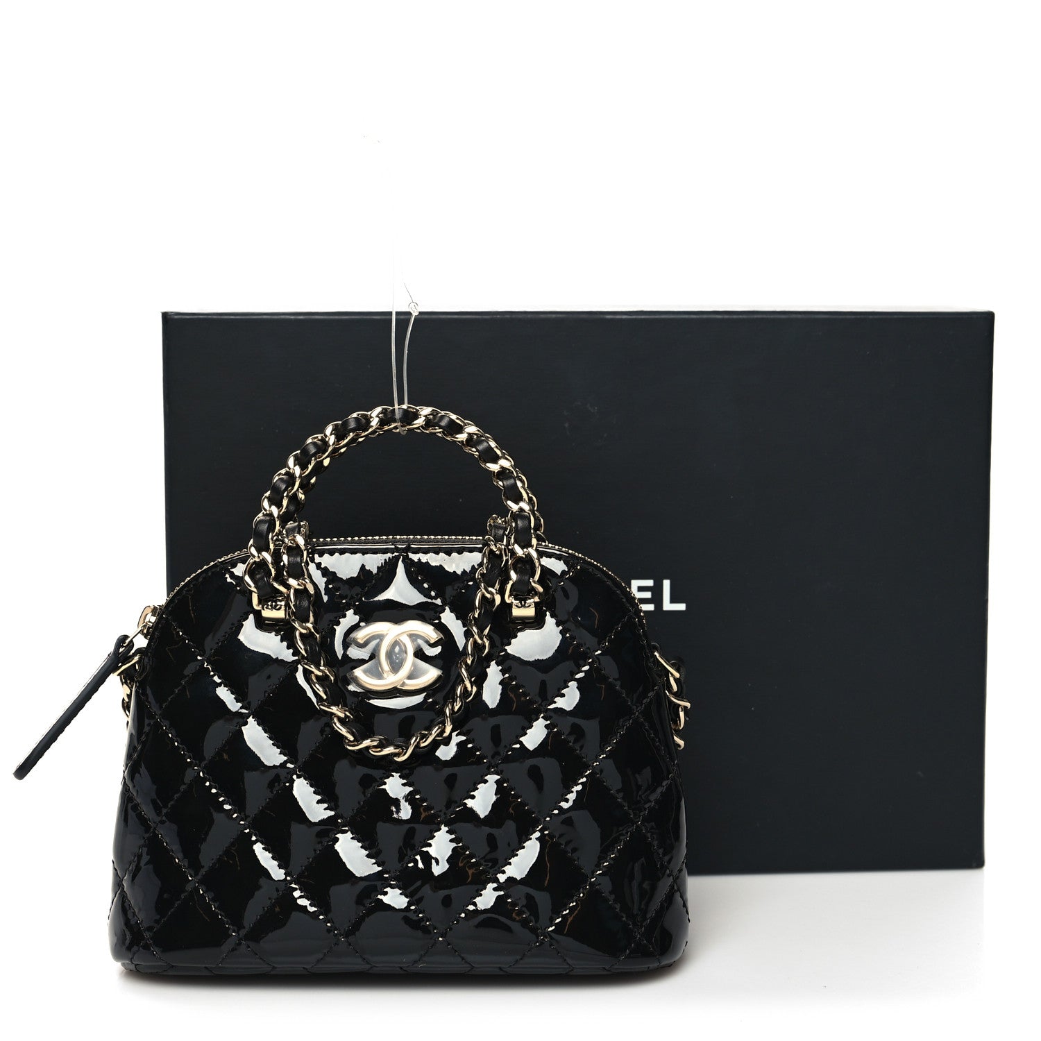 Chanel Patent Calfskin Quilted Shiny Coco Clutch With Chain Black 11 of 11