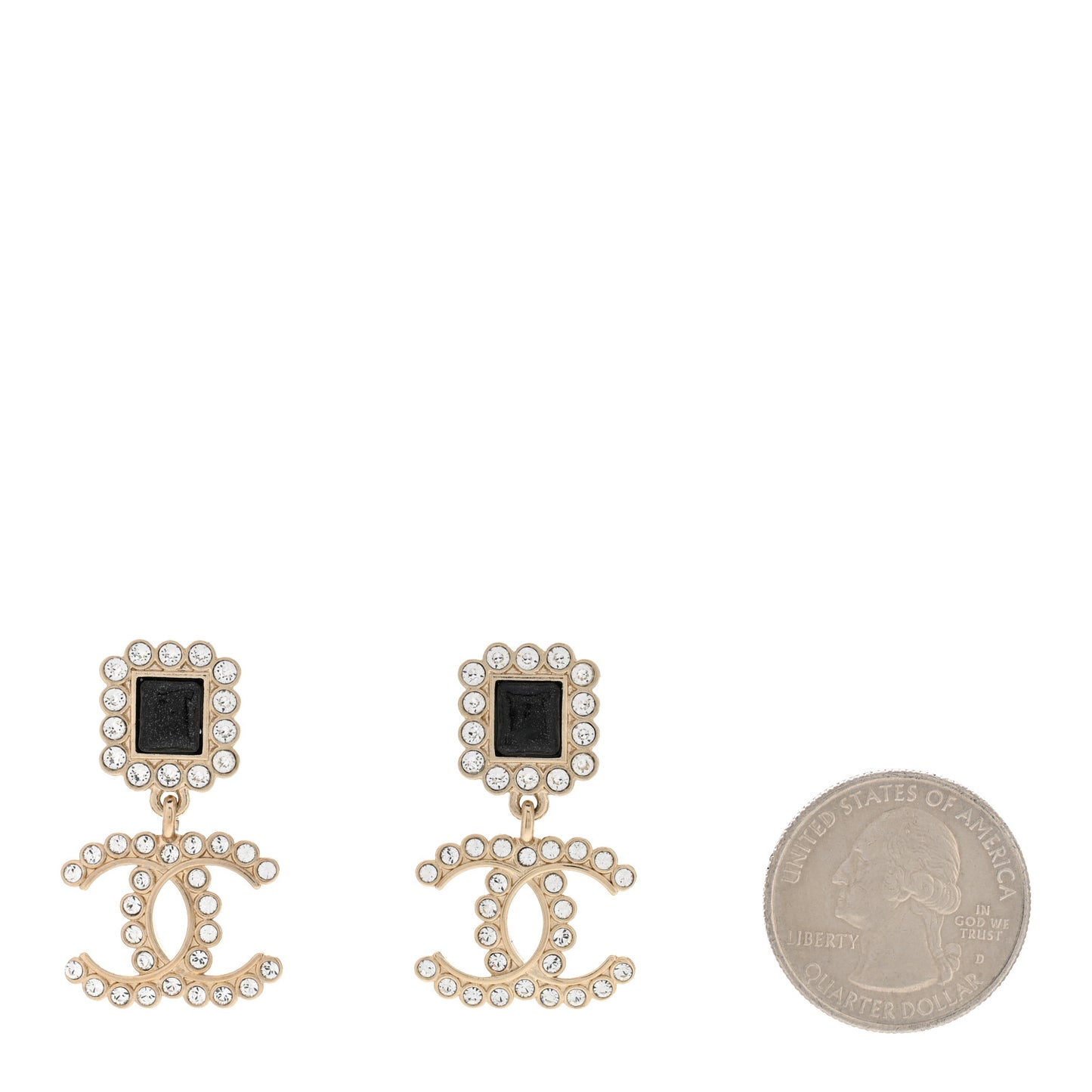 Metal Crystal CC Drop Earrings Gold Black