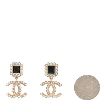 Chanel Metal Crystal CC Drop Earrings Gold Black 2 of 5
