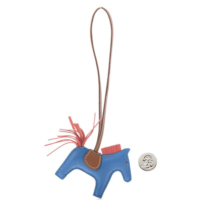 Hermes Milo Lambskin Grigri Rodeo Horse Bag Charm PM Blue Zanzibar Rose Texas Gold 2 of 5