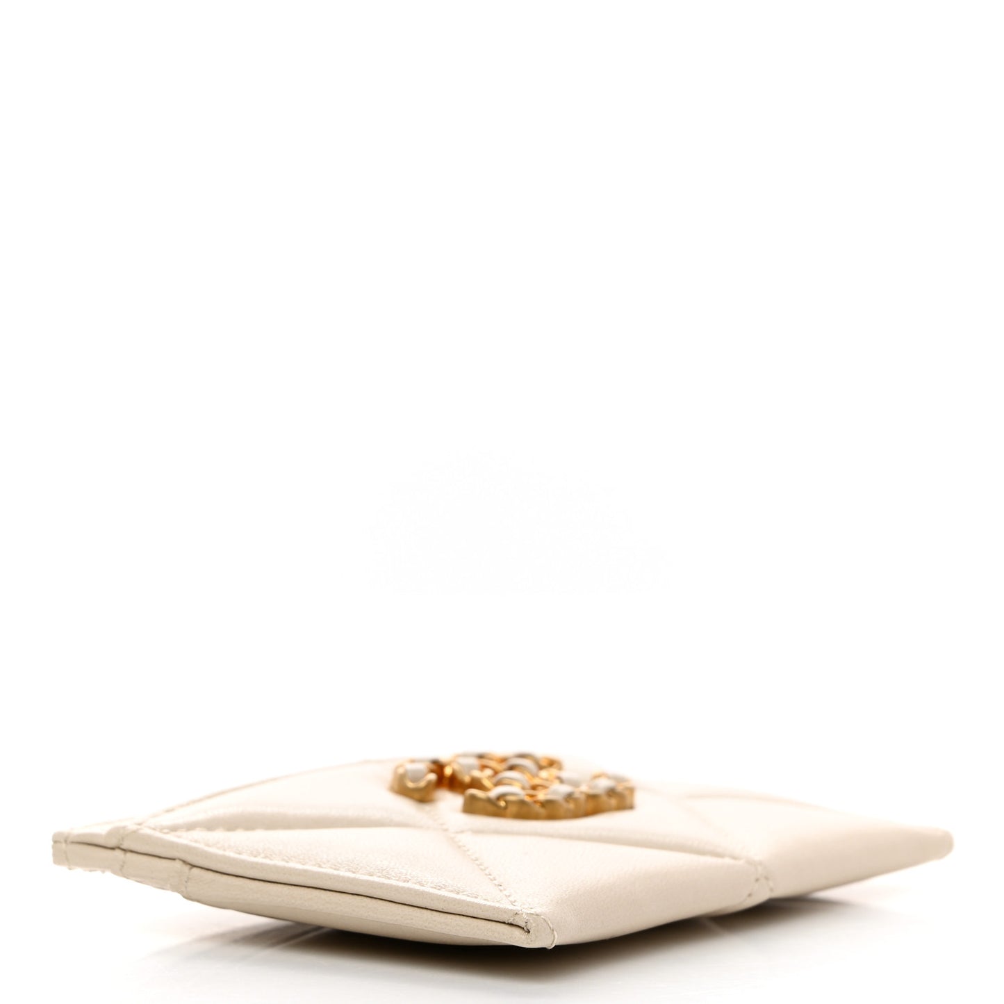 Lambskin Quilted Chanel 19 Card Holder Light Beige