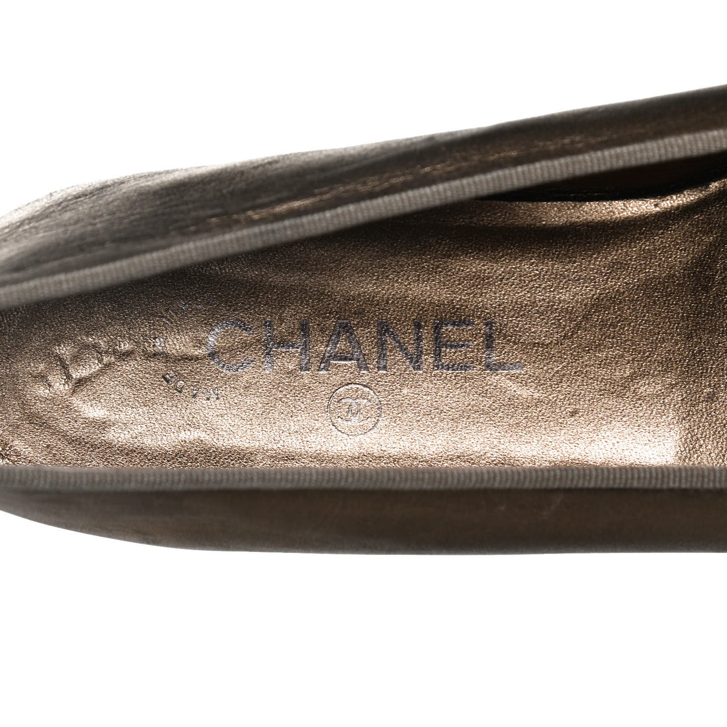 Metallic Lambskin CC Cap Toe Ballerina Flats 41 Bronze