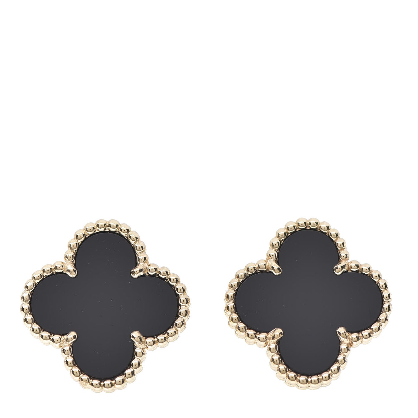 18K Yellow Gold Black Onyx Vintage Alhambra Earrings