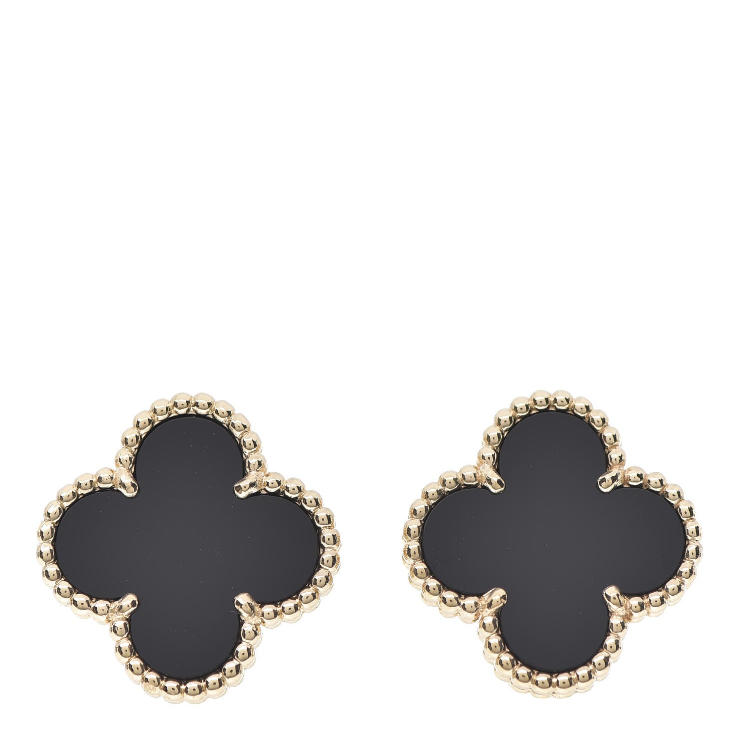 Van Cleef & Arpels 18K Yellow Gold Black Onyx Vintage Alhambra Earrings 2 of 5