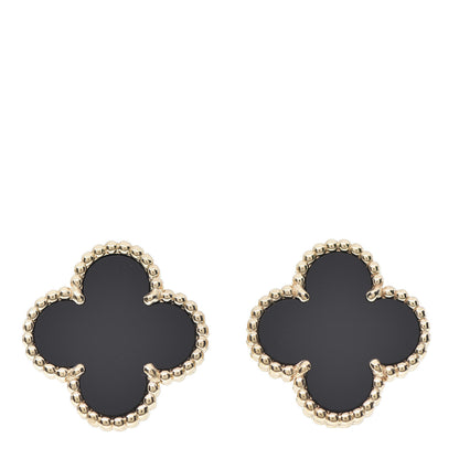 Van Cleef & Arpels 18K Yellow Gold Black Onyx Vintage Alhambra Earrings 2 of 5