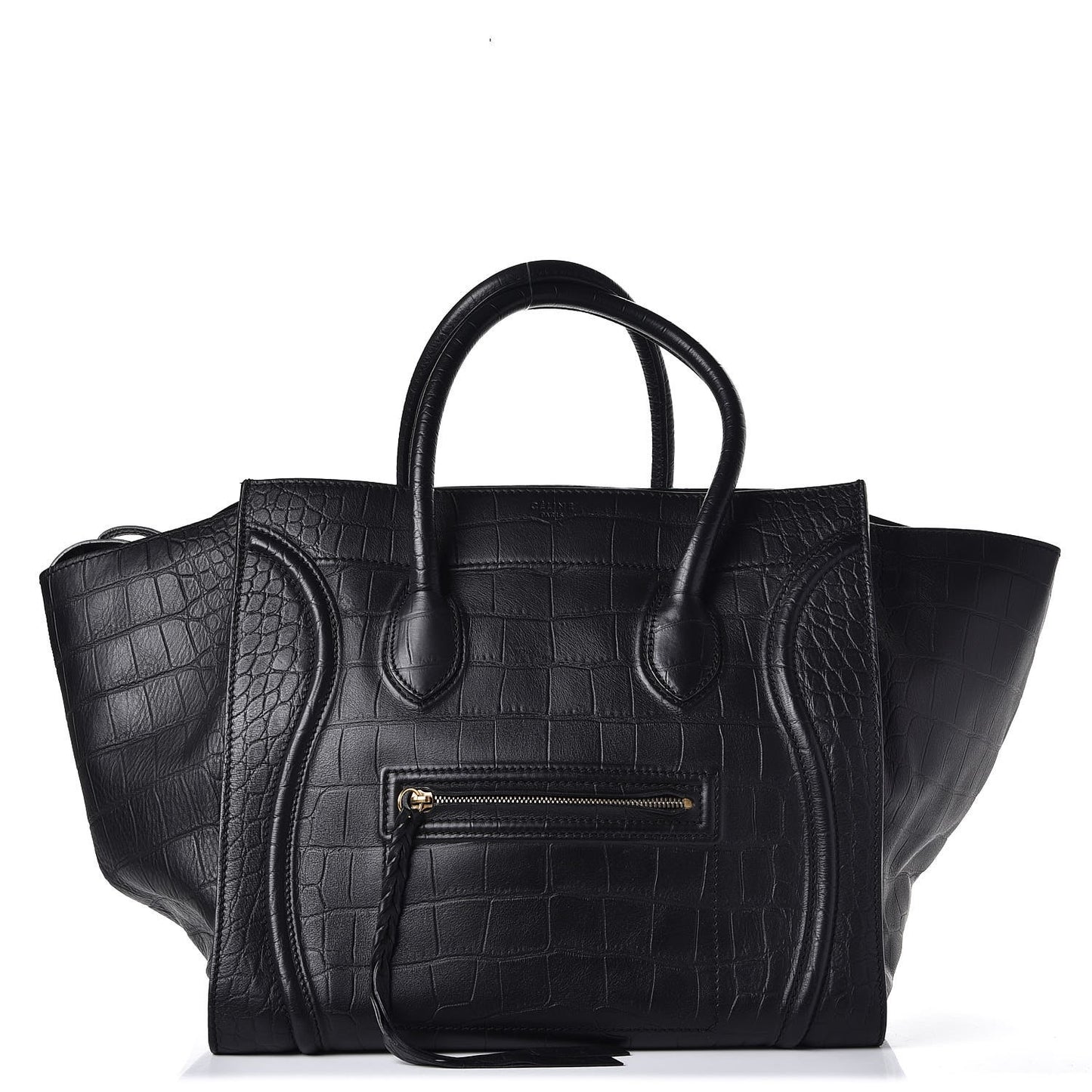 Crocodile Embossed Calfskin Large Phantom Luggage Black