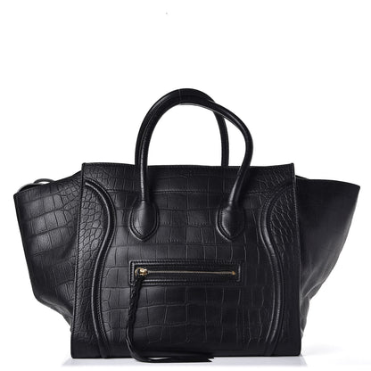 Celine Crocodile Embossed Calfskin Large Phantom Luggage Black 1 of 17