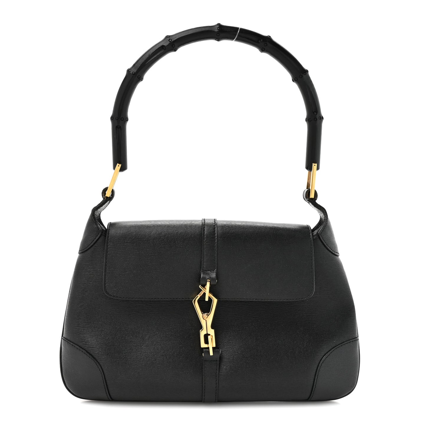 Calfskin Bamboo Handle Jackie O Hobo Black