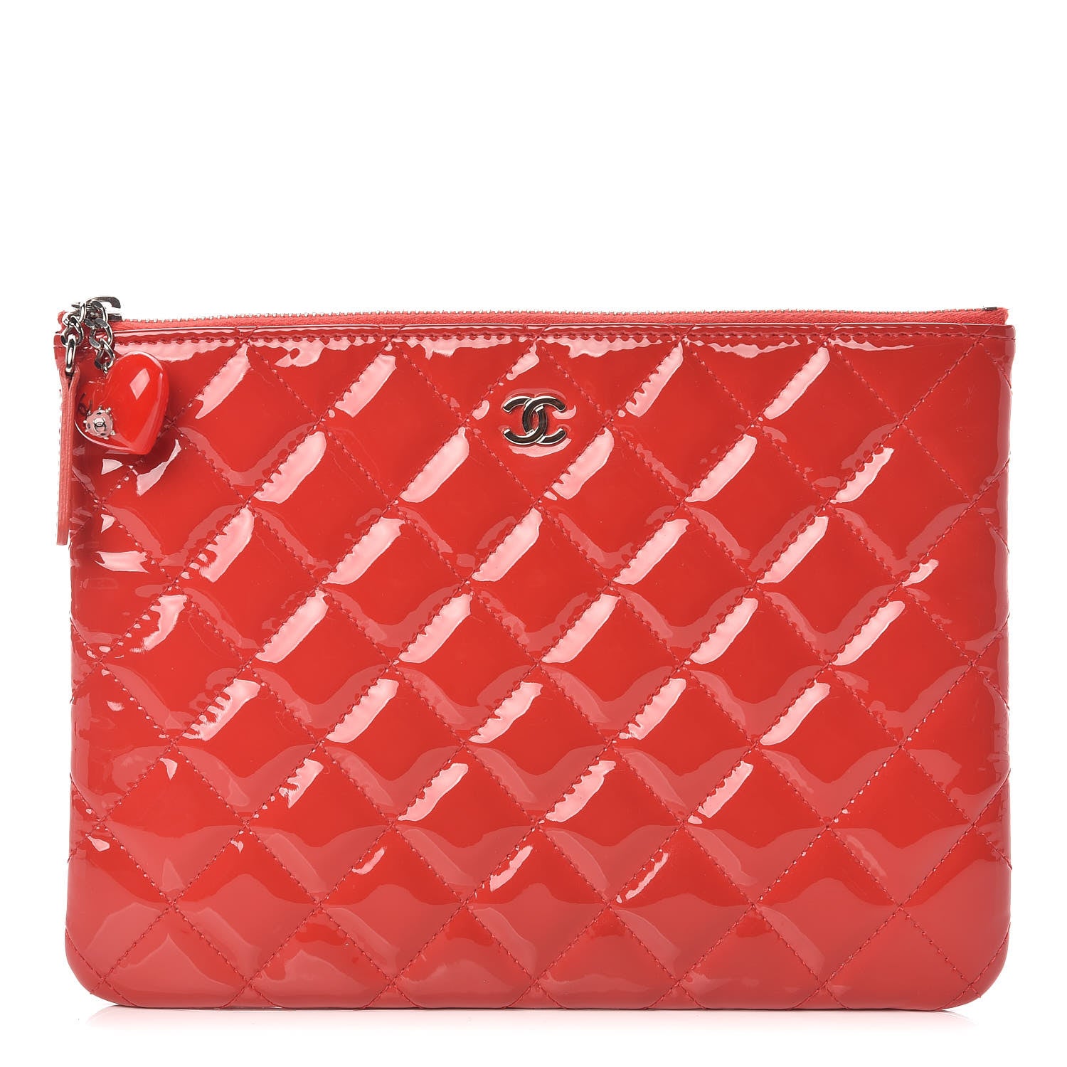 Chanel Patent Calfskin Quilted Valentine Hearts O Cosmetic Case Dark Pink 1 of 10