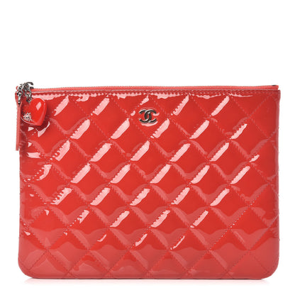 Chanel Patent Calfskin Quilted Valentine Hearts O Cosmetic Case Dark Pink 1 of 10