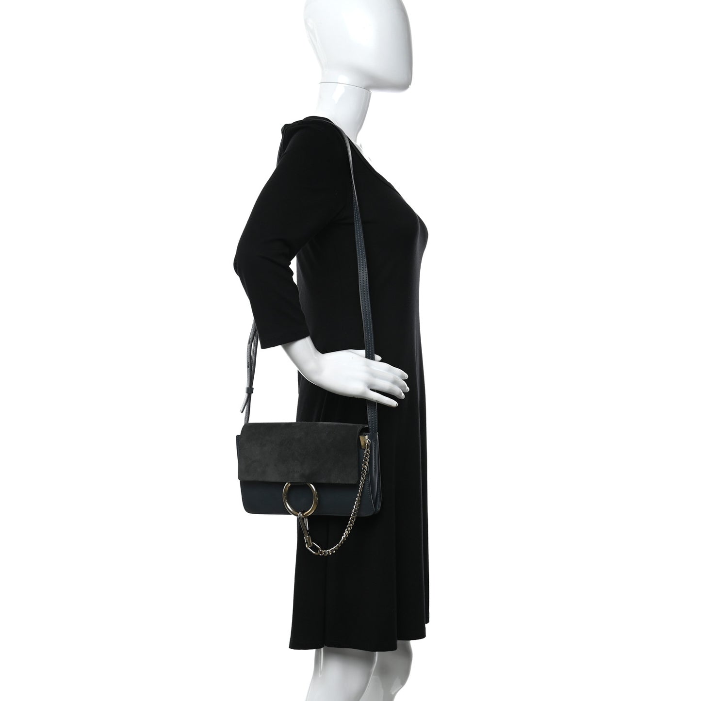 Suede Calfskin Small Faye Shoulder Bag Denim Blue