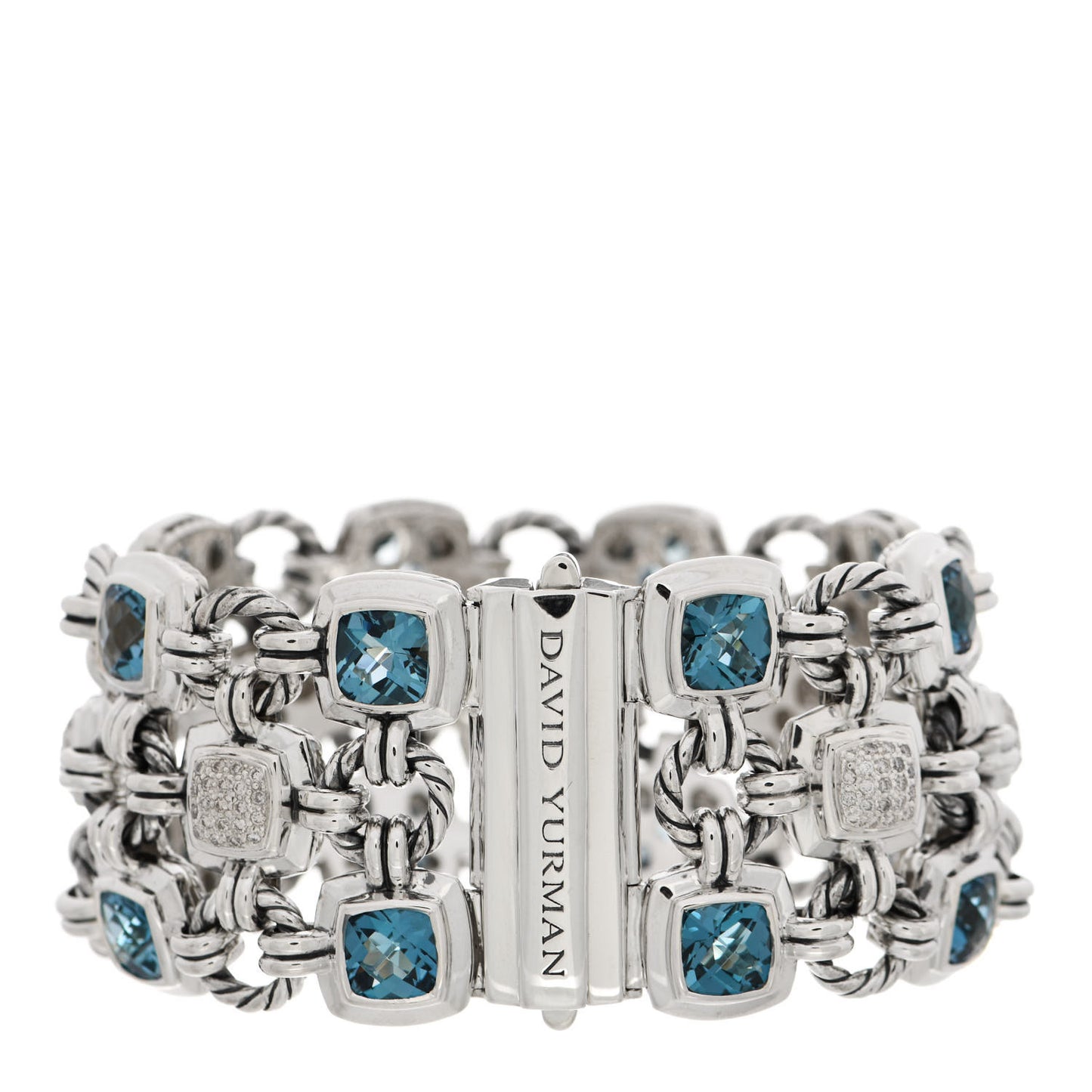 Sterling Silver Diamond Hampton Blue Topaz Renaissance 3 Row Bracelet