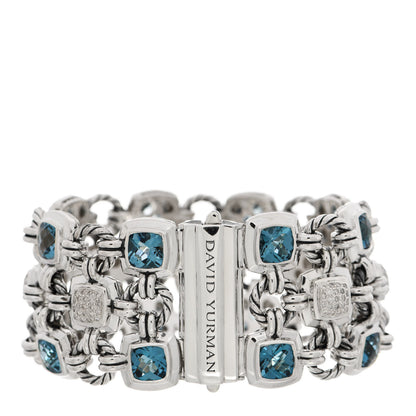 David Yurman Sterling Silver Diamond Hampton Blue Topaz Renaissance 3 Row Bracelet 2 of 4