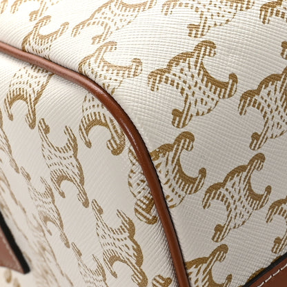 Celine Triomphe Canvas Calfskin Boston Bag White 9 of 10