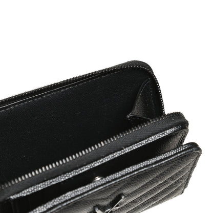 Saint Laurent Grain De Poudre Matelasse Chevron Monogram Monochrome Compact Zip Around Wallet Black 12 of 13