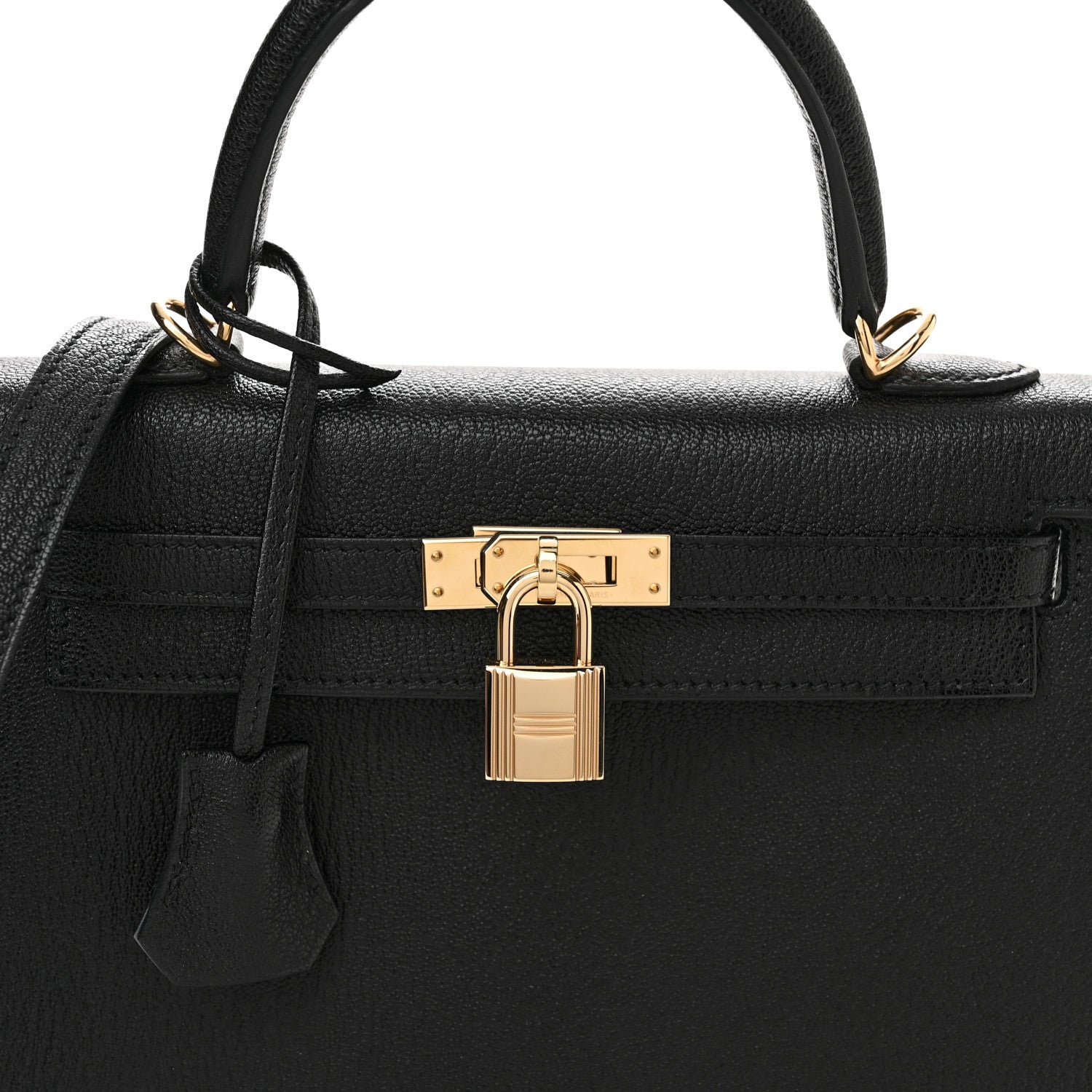 Hermes Chevre Mysore Horseshoe Kelly Sellier 25 Black Gris Agate 8 of 11