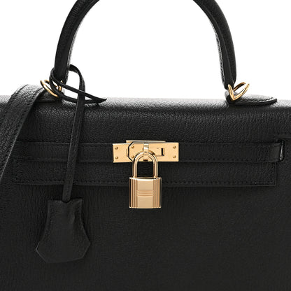 Hermes Chevre Mysore Horseshoe Kelly Sellier 25 Black Gris Agate 8 of 11