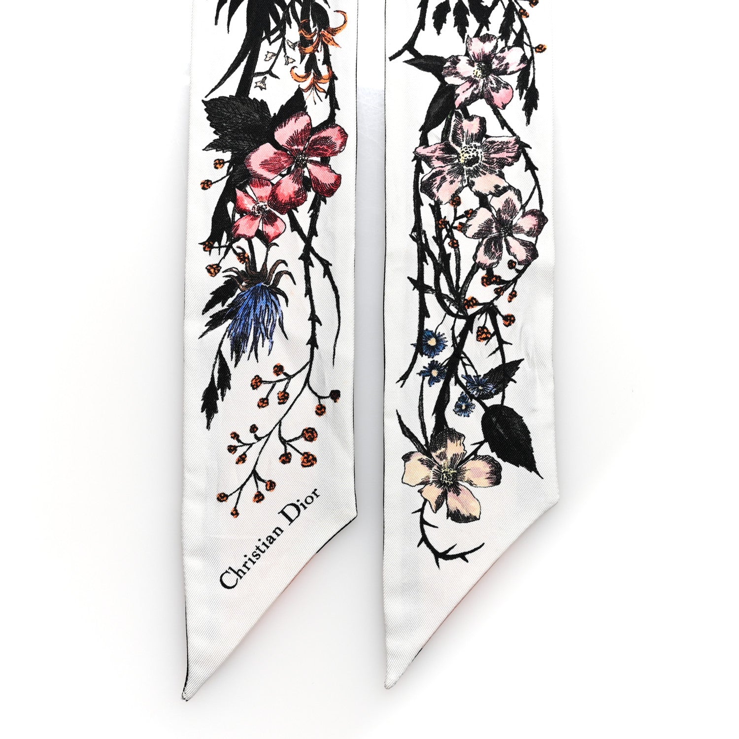 Christian Dior Silk Twill D-Floral Mitzah Scarf White Pink