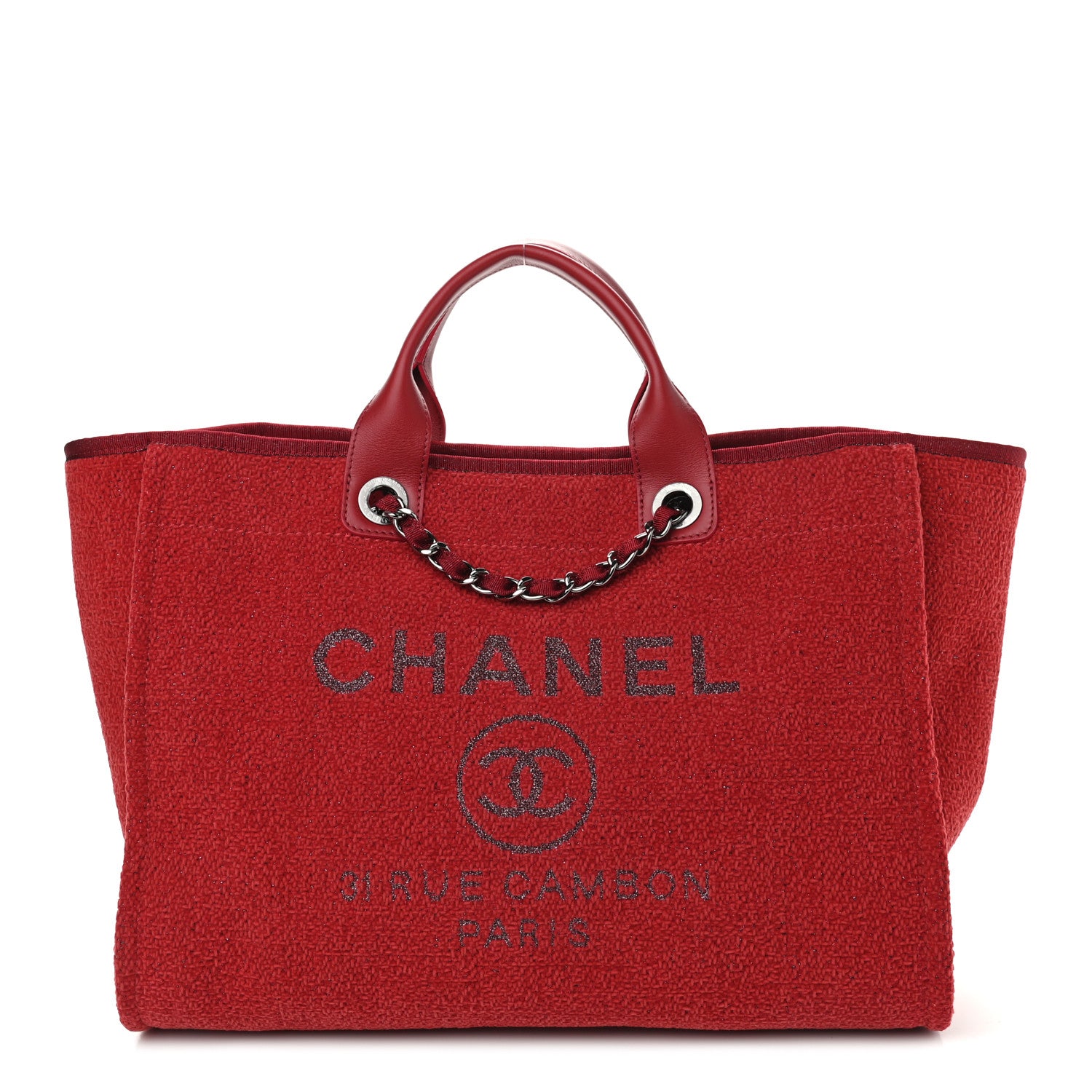 Chanel Lurex Boucle Medium Deauville Tote Red 1 of 8