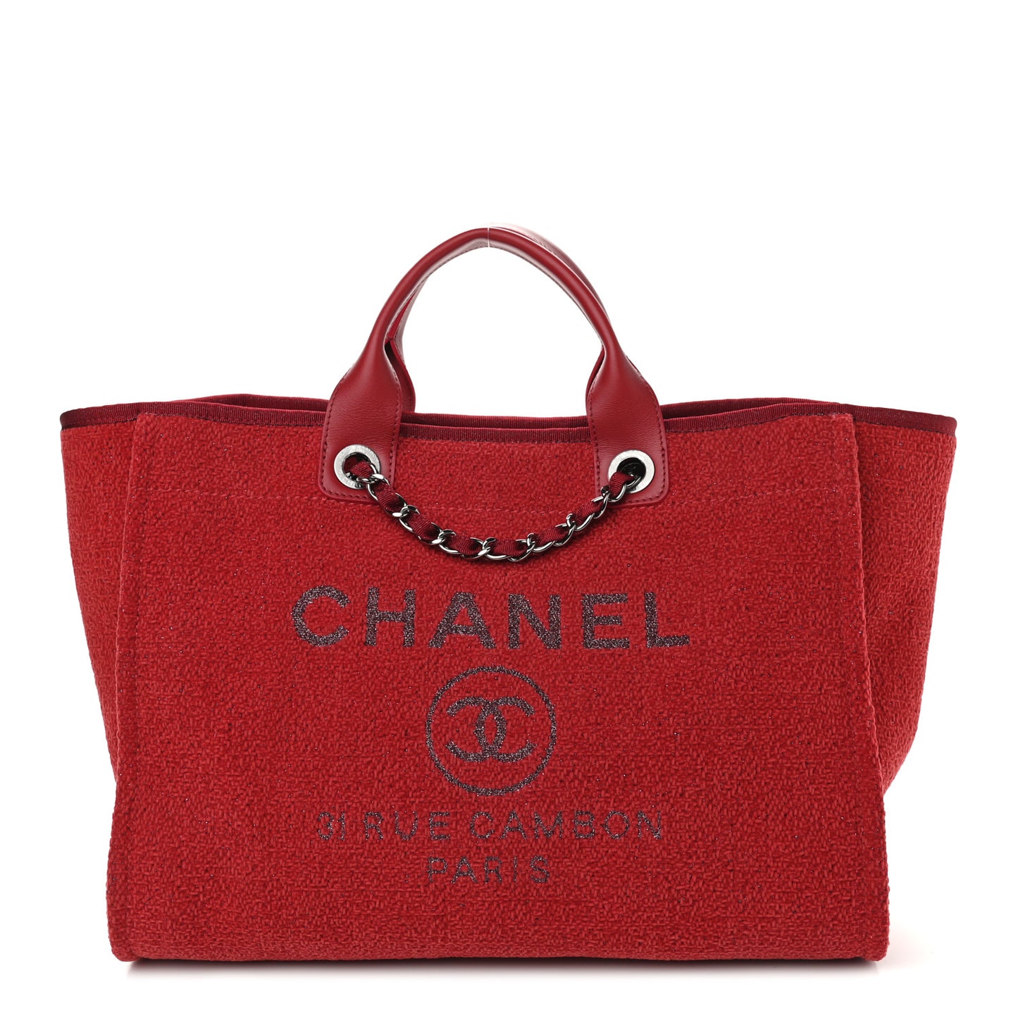 Lurex Boucle Medium Deauville Tote Red
