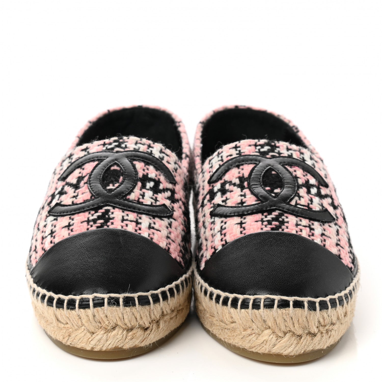 Chanel Tweed Lambskin CC Espadrilles 41 Pink Black 2 of 10