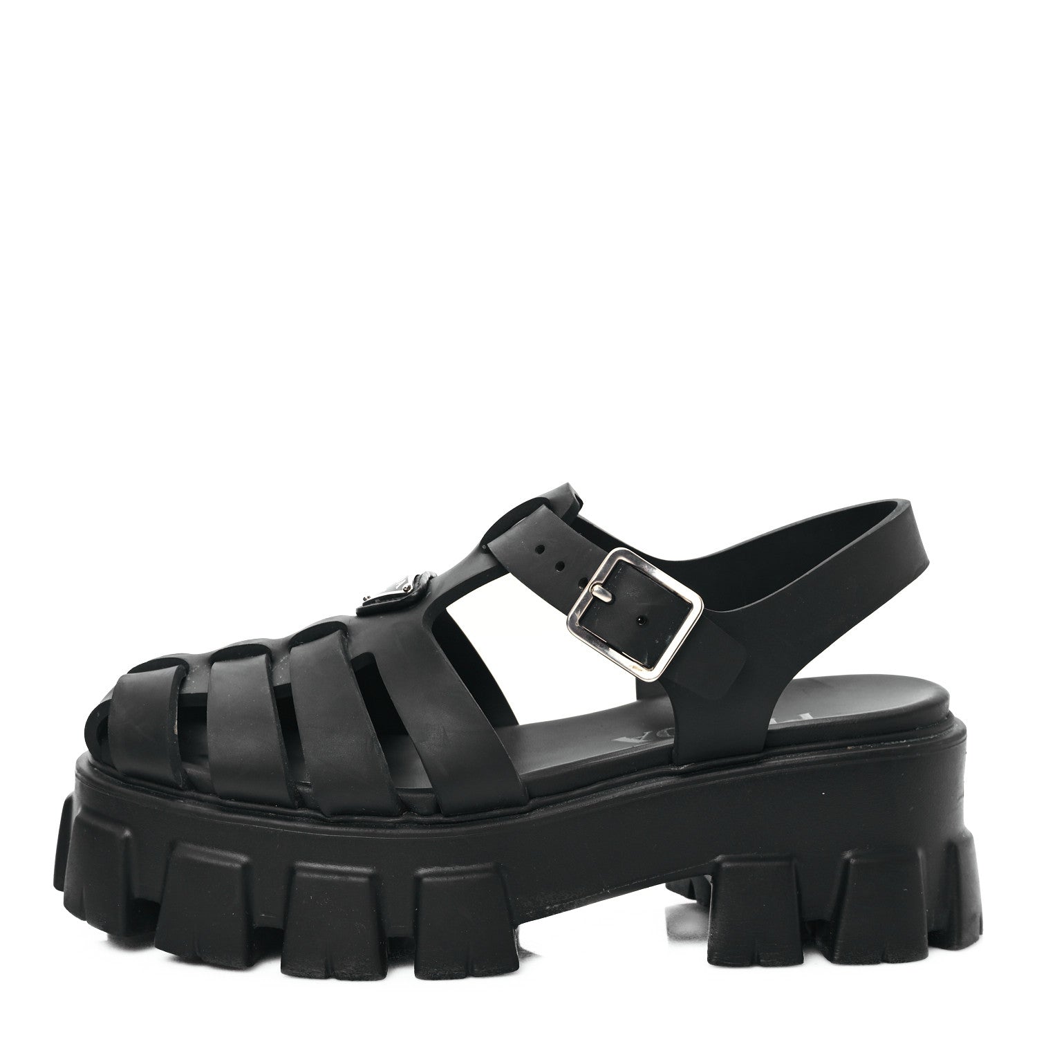 Prada Foam Rubber Triangle Logo Monolith 55mm Cage Sandals 37 Black 1 of 7
