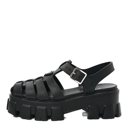 Prada Foam Rubber Triangle Logo Monolith 55mm Cage Sandals 37 Black 1 of 7