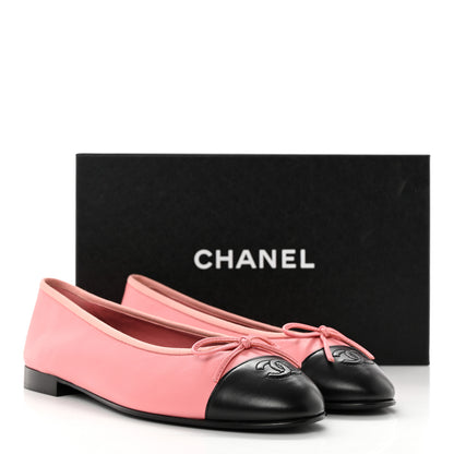 Chanel Lambskin Cap Toe CC Ballerina Flats 41 Coral Black 11 of 11
