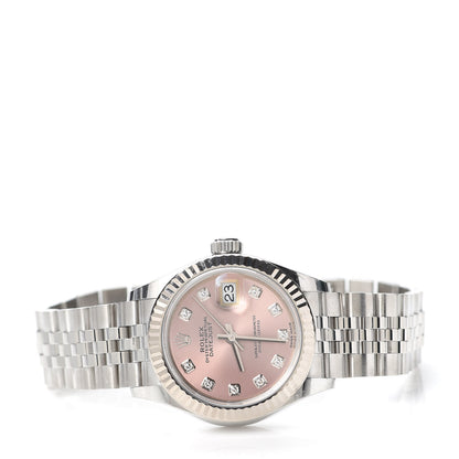 Rolex Stainless Steel 18K White Gold Diamond 28mm Oyster Perpetual Datejust Watch Pink 279174 2 of 6