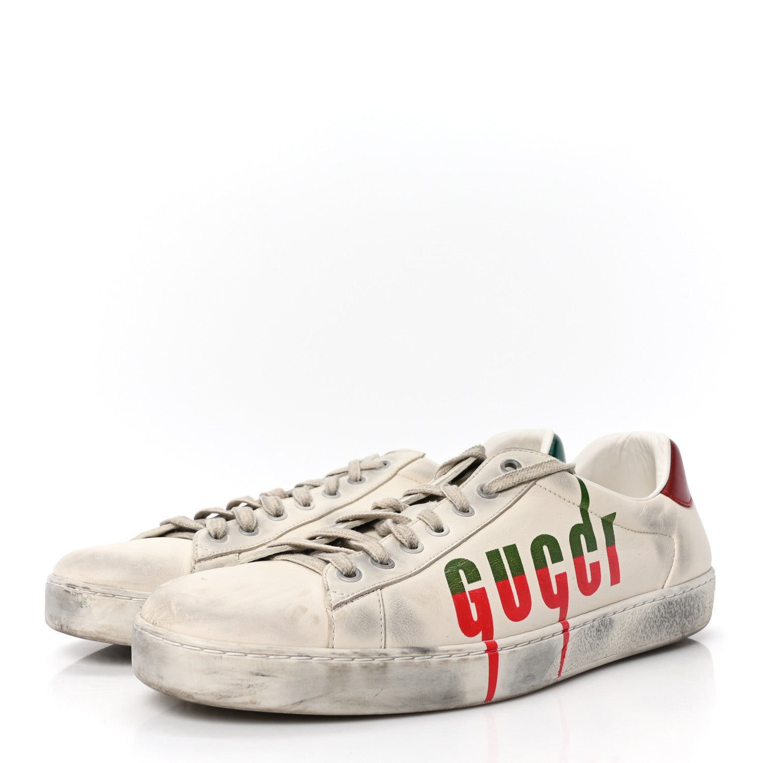 Gucci Distressed Calfskin Mens Ace Blade Sneakers 10.5 White 4 of 8