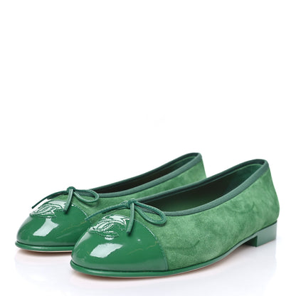 Chanel Suede Patent Cap Toe CC Ballerina Flats 37.5 Green 3 of 10