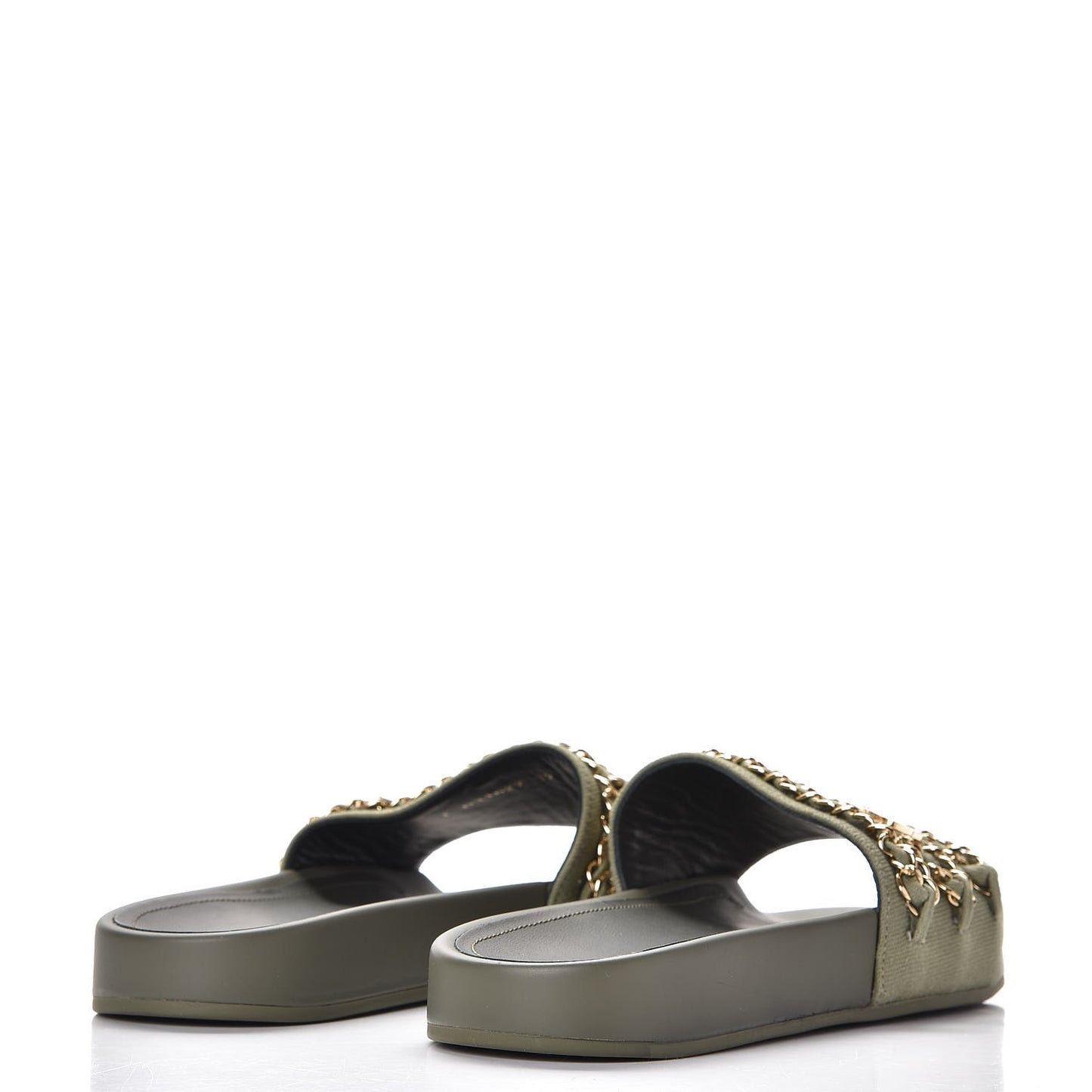 Canvas Chain Flat Sandals 37 Khaki