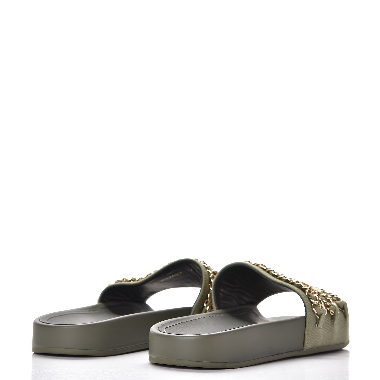 Chanel Canvas Chain Flat Sandals 37 Khaki 4 of 9