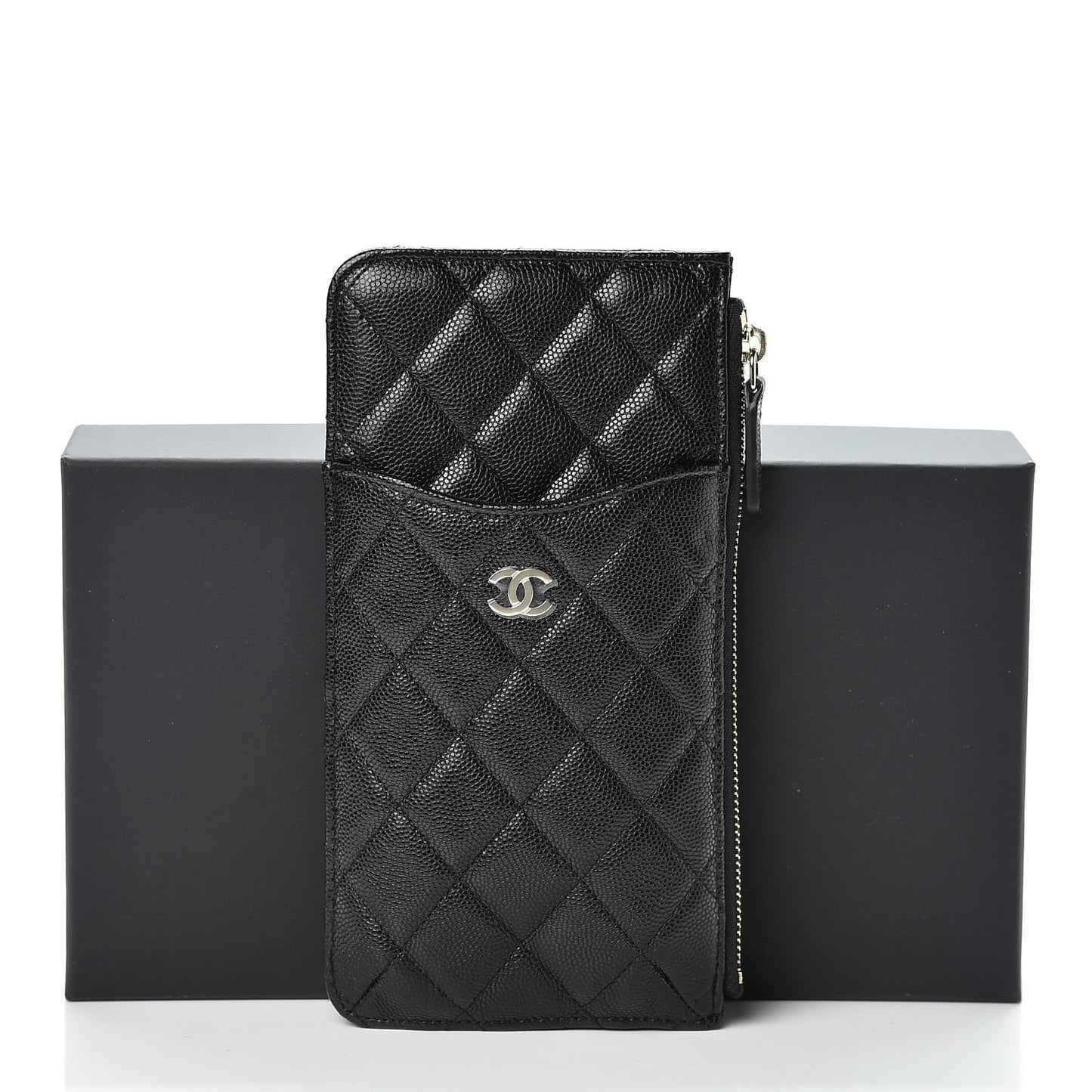 Caviar Quilted Classic Flat Wallet Pouch Black